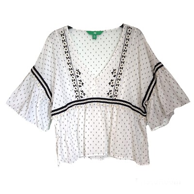 DIP White Peplum Cotton Prairie Top with Ruffle Sleeves Size L-image