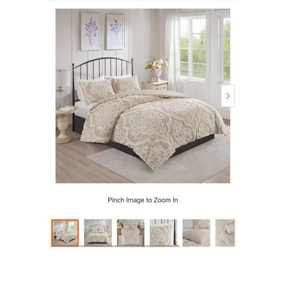 Aeriela 3-Piece Taupe King/Cal King Tufted Cotton Chenille Damask Comforter Set-image