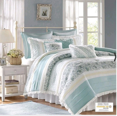 New Madison Park Dawn 9 Piece Cotton Quilt Set  Sealed Pillows Shams Pillowcases-image