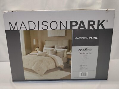 Madison Park Maisie Khaki 12 Piece Queen Jacquard Comforter Set with Bed Sheets-image