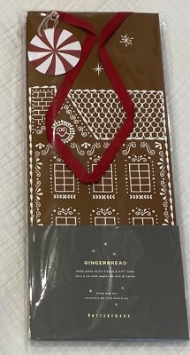 3 Pottery Barn GINGERBREAD HOUSE WINE BAGS Tissue Paper Gift Tag CHRISTMAS Wrap-image