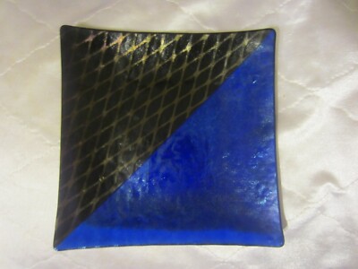 Kurt McVay Studio Art Glass Square Dish Dichroic Iridescent Fused Glass Signed N-image