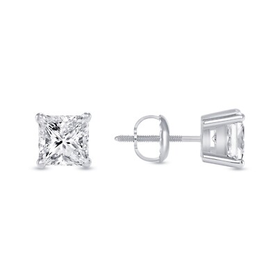 1/2 Ct Princess Created Diamond Earrings Studs Real 14K White Gold Basket Screw-image