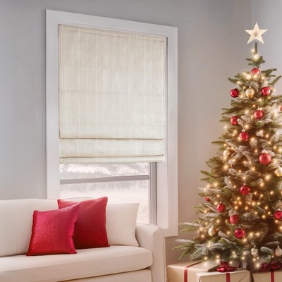 Madison Park Galen Cordless Roman Shade - Basketweave Ivory 29”-image