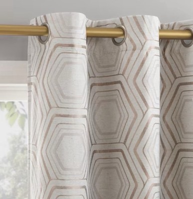 Sun Zero Brevick Geometric Faux Linen Blackout Curtain 1 Panel Taupe 40”x84”-image
