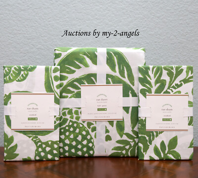 NEW Pottery Barn RAE Full/Queen F/Q Duvet Cover + Shams GREEN floral tropical-image