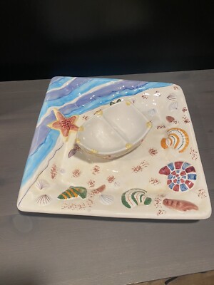 Vintage World Bazaars Inc. 1970’s Whimsical Ocean Beach Shell Chip Dip Platter-image
