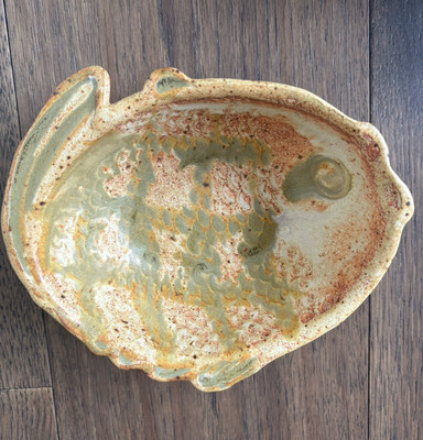Studio Art Pottery Bowl Shaped Like Fish With Scales, Stamped/signed On Bottom-image