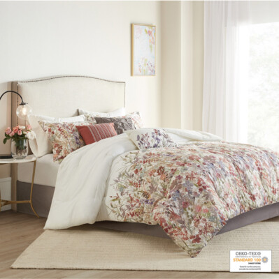 Madison Park Fiona Cotton Printed 7pc Comforter Set Queen NIP-image