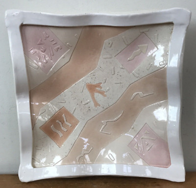 Vtg Barbara Demery 1988 Ceramic Studio Square Large Wall Hanging Tray 11.75