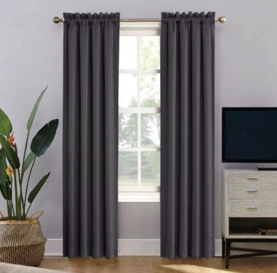 1 Pair -Sun Zero Blackout Oslo Theater Grade Curtain Panels Coal Grey 52 x 84 ea-image