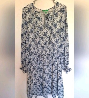 Dip Easy Utility Floral Tie-Neck Women's Dress Long Sleeves Size L NWT-image