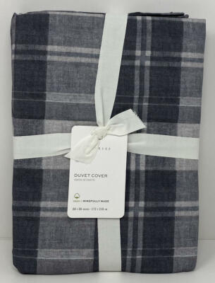 Pottery Barn Turner Plaid Print TWIN Duvet Cover ~ Gray Multi-image