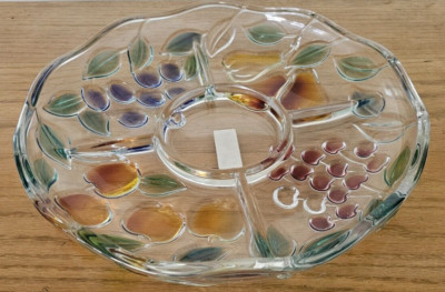 MIKASA Glass Serving PLATTER GARDEN HARVEST Chip & Dip Fruit Plate 12-1/2