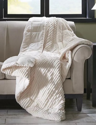 New Madison Park Luxury Corduroy Plush Down Alternative Throw Ivory 60x70 Ivory-image