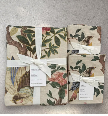 NEW Pottery Barn NOLA SONGBIRD Duvet King Cal King & 2 Euro Shams Blue Multi-image