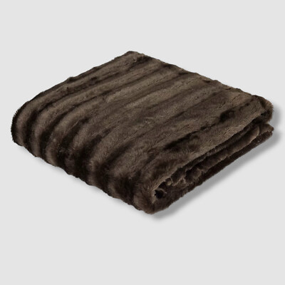 Madison Park Brown Duke Ribbed Faux-Fur Throw, 50