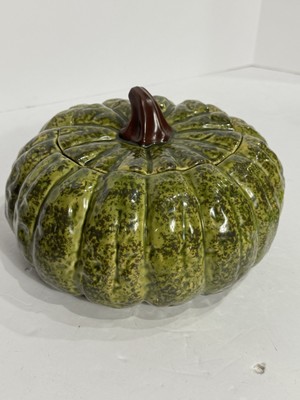 Pottery Barn Green Pumpkin Serving Bowl Gourd Tureen W/ Lid Retired-image