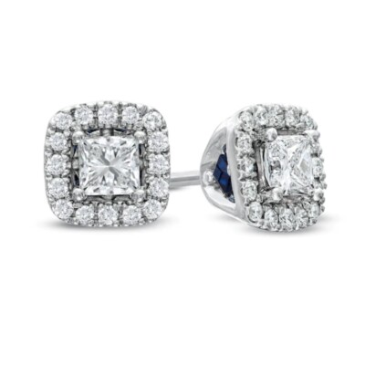 Vera Wang Love Collection 1/2 CTTW Princess Cut CZ Frame Stud Silver Earrings-image