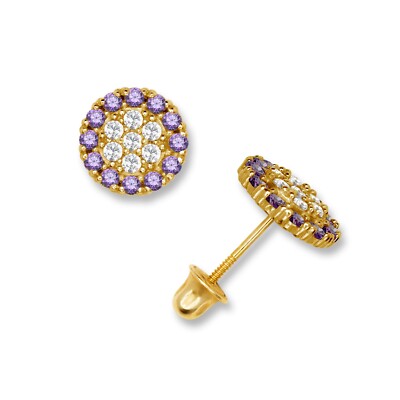 14K Yellow & White Gold Round Shaped Beautiful Stud Earrings for Women-image