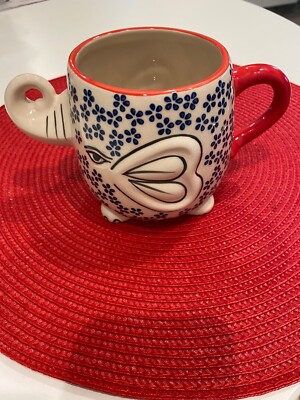 Yokohama Studio Japan Ceramic & Enamel Blue Floral Elephant Mug Cup 20oz-image