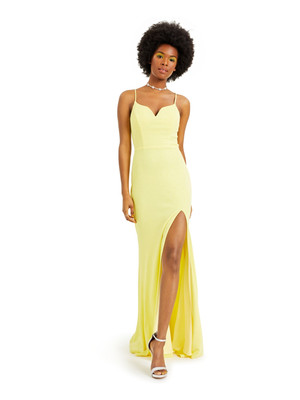 CITY STUDIO Womens Yellow Spaghetti Strap Formal Body Con Dress 1-image