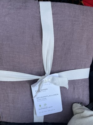 Pottery Barn Belgian Flax Linen Double Flange Duvet full queen Fig New w tags-image
