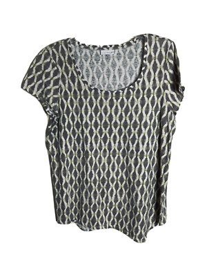 Pure Jill Women Top Tee Multi Color Ikat Dipped Hemline Lagenlook Cap Sleeve Lg-image