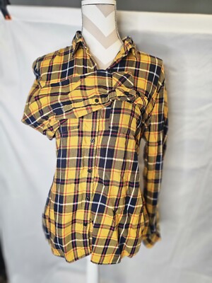 Dip XL Womens Plaid Button Up Yellow Red Navy 100% Cotton-image