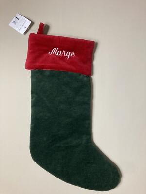 Pottery Barn Medium Velvet Stocking MARGE Mono Hunter green  11-image