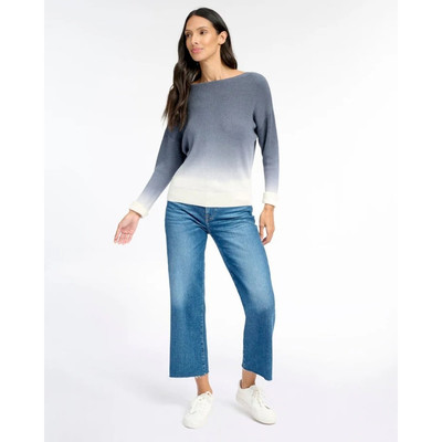 Splendid Gray White Wide Crew Neck Dip Dye Wren Sweater Size Large-image