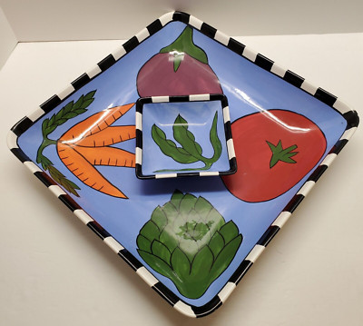 CLAY ART South San Francisco Garden Fresh Hand-Painted Serving Platter Dip Bowl-image