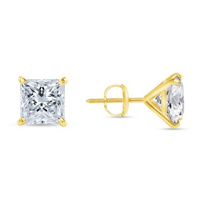 4.50 Ct Princess Cut Earrings Studs Solid 14K Yellow Gold Screw Back Martini-image