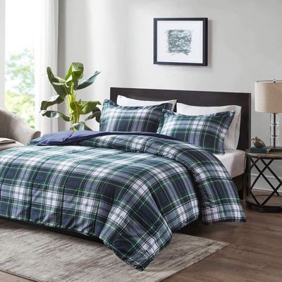 Madison Park Essentials Parkston Plaid Comforter, Matching Twin/Twin XL, Navy -image