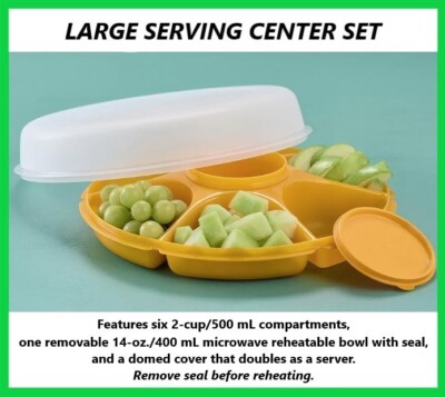 Tupperware LARGE SERVING CENTER SET Papaya Divided Tray/Serving Bowl/Cover ~ NEW-image