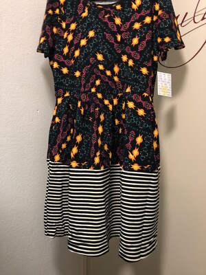 Lularoe Large NWT Amelia Pleated Dress 🦄 3XL 24/26 Tribal Stripe Dip 2 Print *-image
