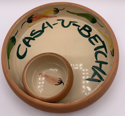 Terracotta Large Casa-U-Betcha Party Chips and Salsa Dish Made in Portugal READ-image