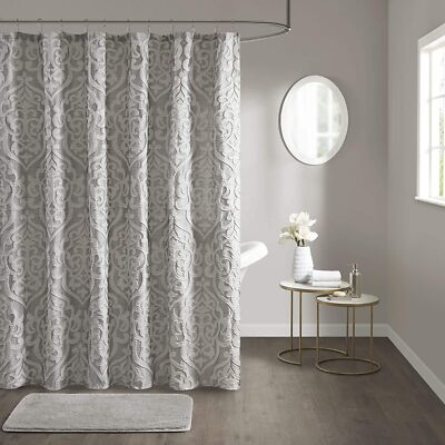 Odette Fabric Shower Curtain Textured Jacquard, Damask Medallion Machine...-image