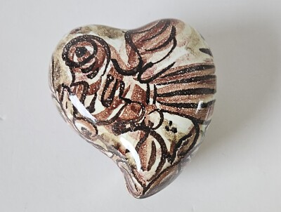 Vintage Ceramic Dove Heart Shaped Lidded Trinket Pot Studio Pottery. 12cm X 12cm-image