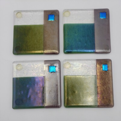 Art Glass Fused Coasters Verre Visage Studio Christine and Jim Freeburn Set of 4-image