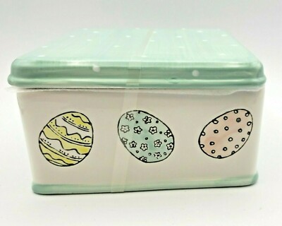 Square Ceramic Canister Box Colorful Eggs Polka Dots Potter's Studio Spring-image