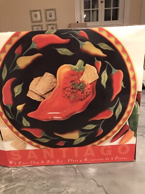 Santiago Chip And Dip Set Hand Painted Clay Art 16” NOS-image