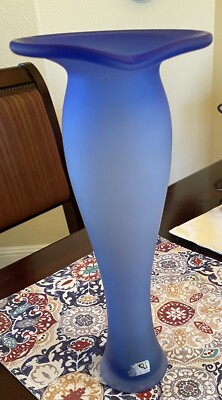 Studio Nova Blue Satin Glads Shaped Vase 12” Tall 5” wide at the mouth-image