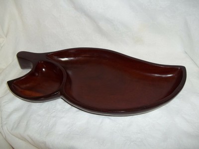 Mid Century Large Wooden Leaf Divided Serving Tray / Chip and Dip: RETRO FAB!-image
