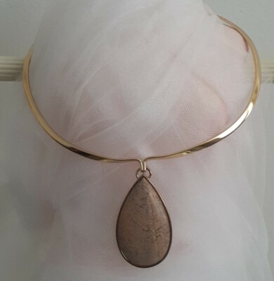 Studio Barse Bronze Jasper Gemstone Teardrop Pendant Collar Necklace Thailand-image