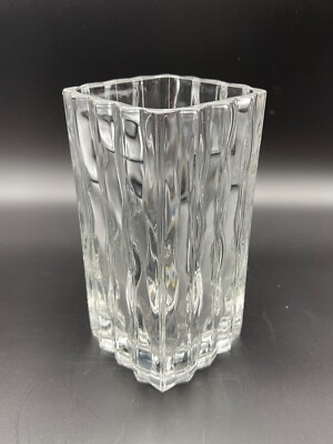 Studio Nova Crystal Square Ribbed Vase - Signed by Laur - 6.75