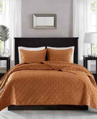 Madison Park Harper Quilted Velvet 3-Pc. Quilt Set, King/California King, Rust-image