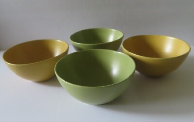 4 Pottery Barn Elipse Coupe Cereal Bowls - 2 Green & 2 Yellow - mint-image