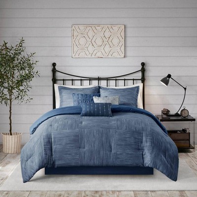 Madison Park Clayton 7-Piece Navy Cal King Printed Seersucker Comforter Set-image