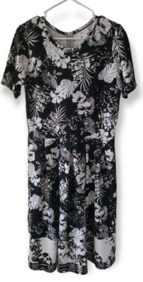 Lularoe Tropical Floral XL Amelia Zipper Dress Pockets Dipped Black White RARE!-image